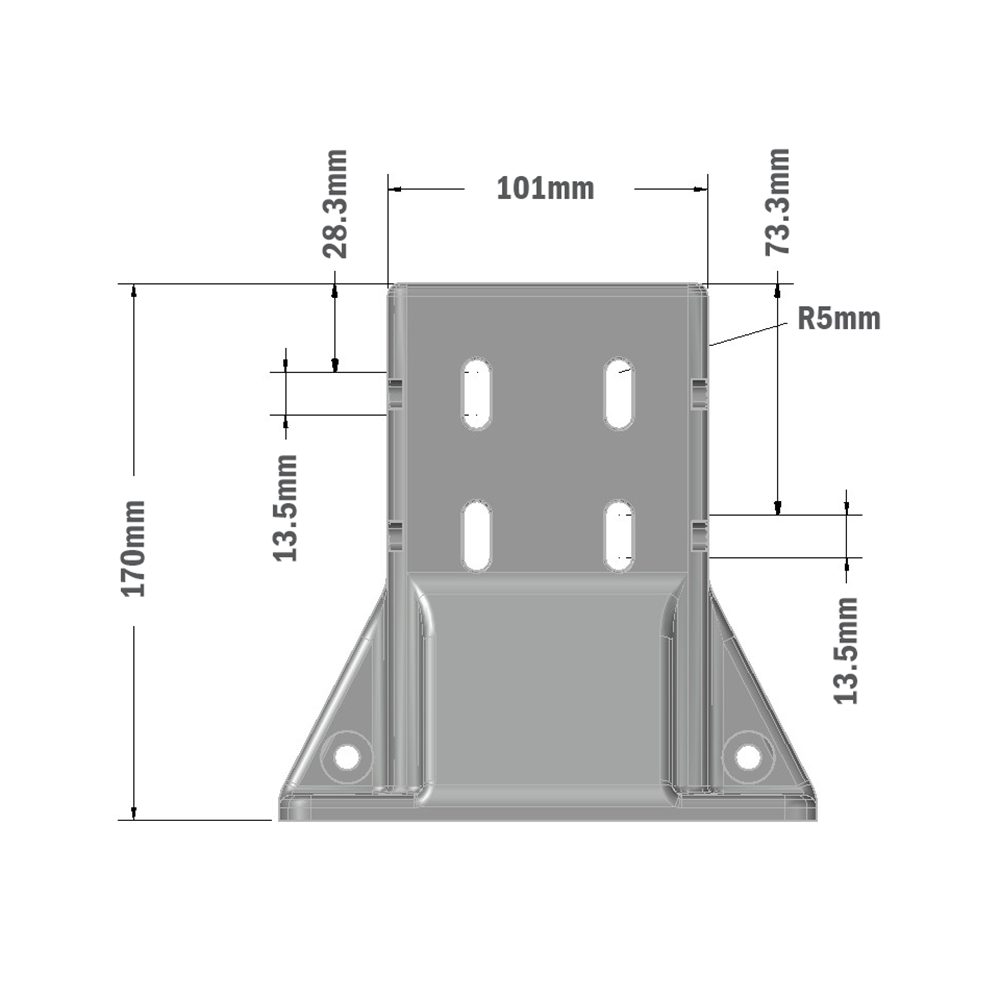 33-45903S-1 MODULAR SOLUTIONS FOOT<br>45MM X 90MM (3) SIDED FOOT W/11MM FLOOR ANCHOR HOLES